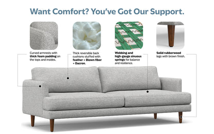 Mist Grey Woven-Blend Fabric | Livingston 90 inch Mid Century Sofa