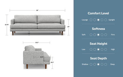Mist Grey Woven-Blend Fabric | Livingston 90 inch Mid Century Sofa