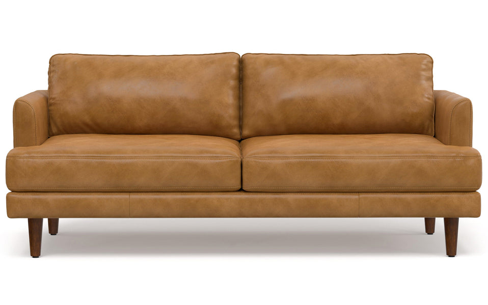 Sienna Genuine Top Grain Leather | Livingston 76 inch Mid Century Sofa in Genuine Leather