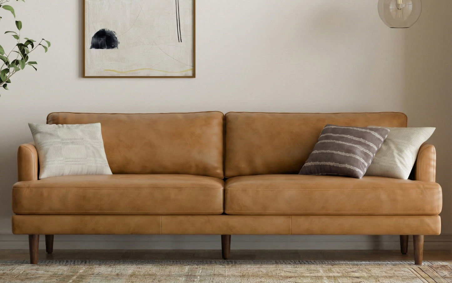 Sienna Genuine Top Grain Leather | Livingston 90 inch Mid Century Sofa in Genuine Leather