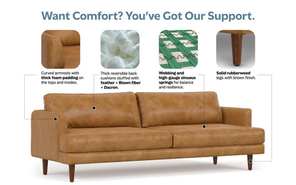 Sienna Genuine Top Grain Leather | Livingston 90 inch Mid Century Sofa in Genuine Leather