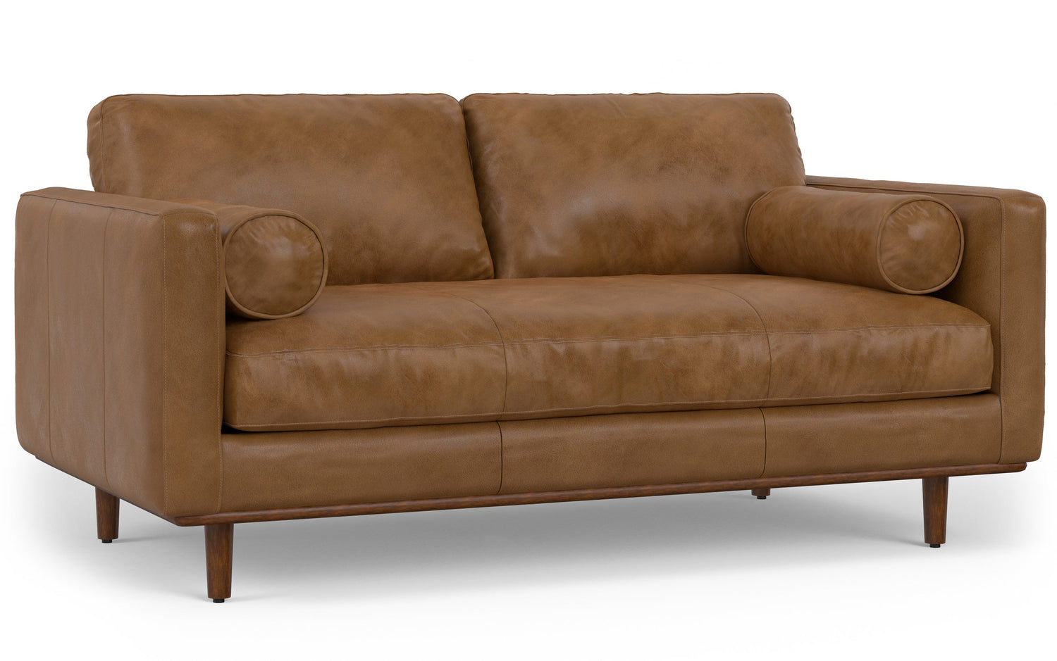 Caramel Brown  Genuine Top Grain Leather | Morrison 72 inch Mid Century Sofa in Genuine Leather
