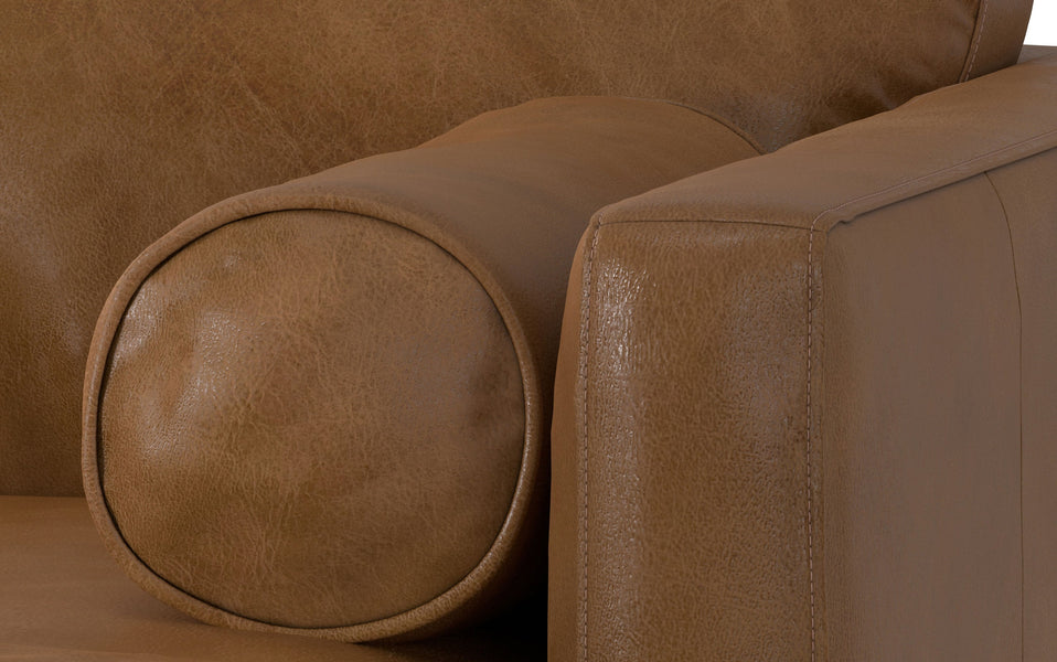 Caramel Brown Genuine Top Grain Leather | Morrison 72 inch Mid Century Sofa in Genuine Leather