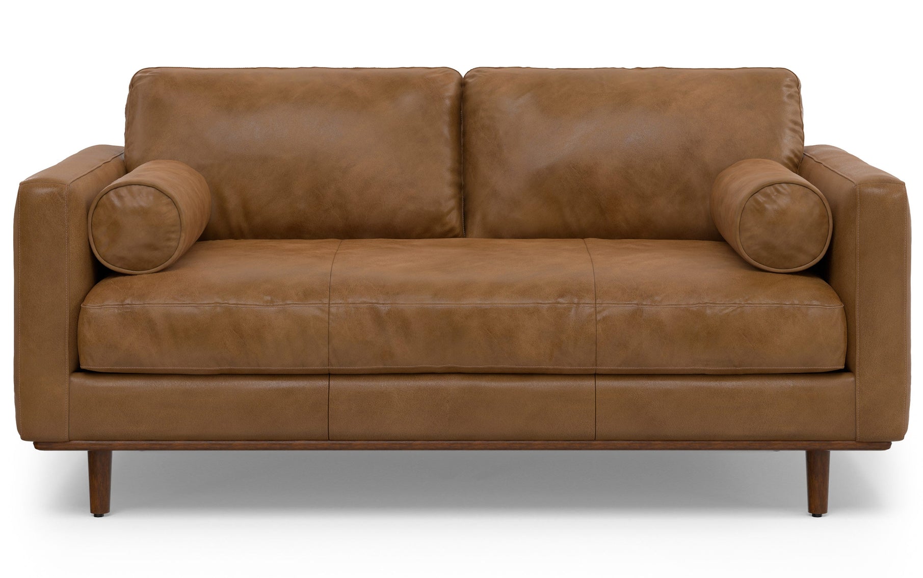 Caramel Brown Genuine Top Grain Leather | Morrison 72 inch Mid Century Sofa in Genuine Leather