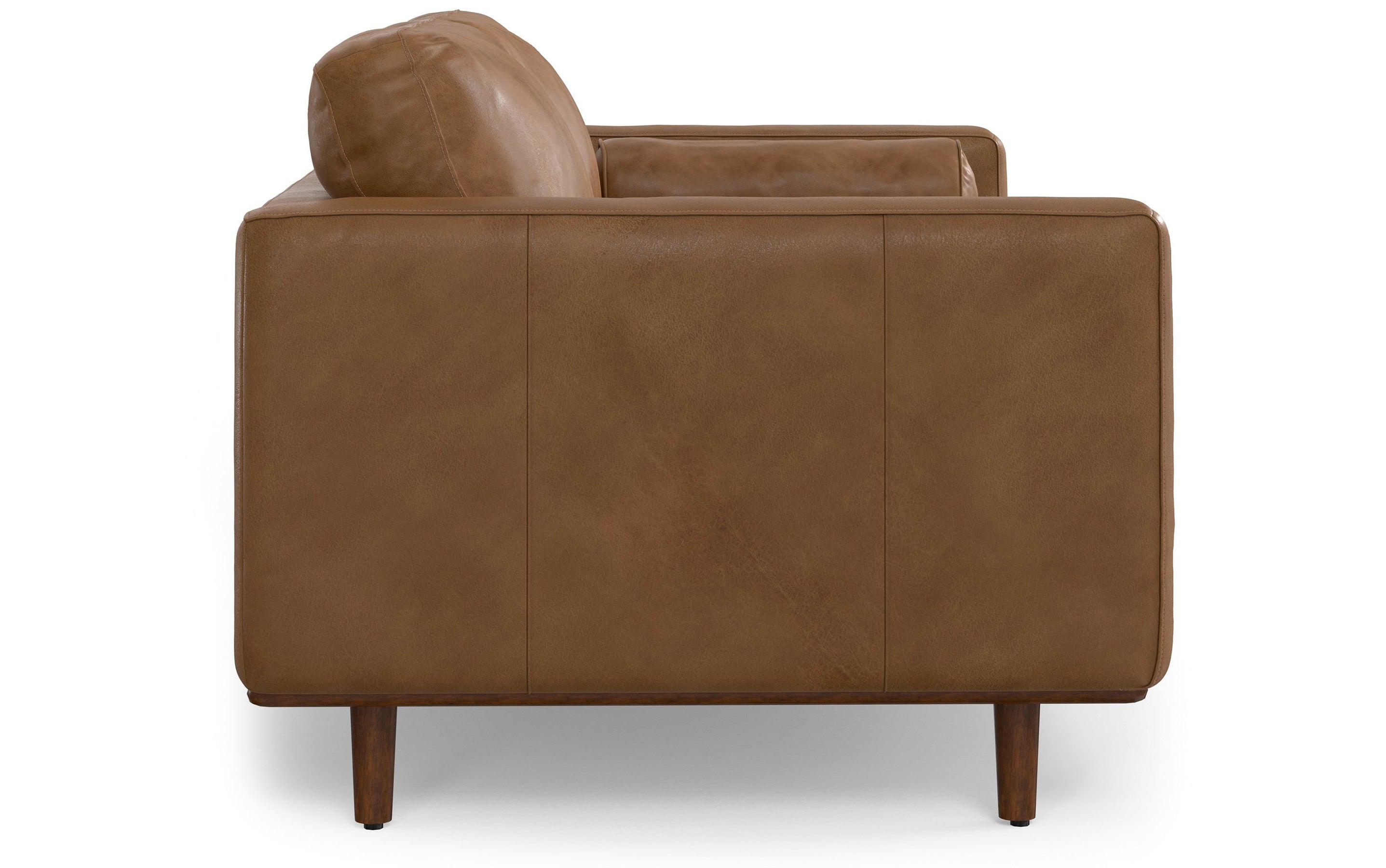 Caramel Brown Genuine Top Grain Leather | Morrison 72 inch Mid Century Sofa in Genuine Leather