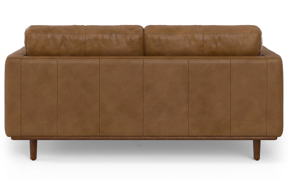 Caramel Brown Genuine Top Grain Leather | Morrison 72 inch Mid Century Sofa in Genuine Leather