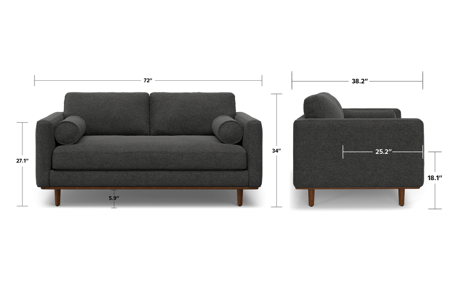 Charcoal Grey Woven Polyester Fabric | Morrison 72 inch Mid Century Sofa