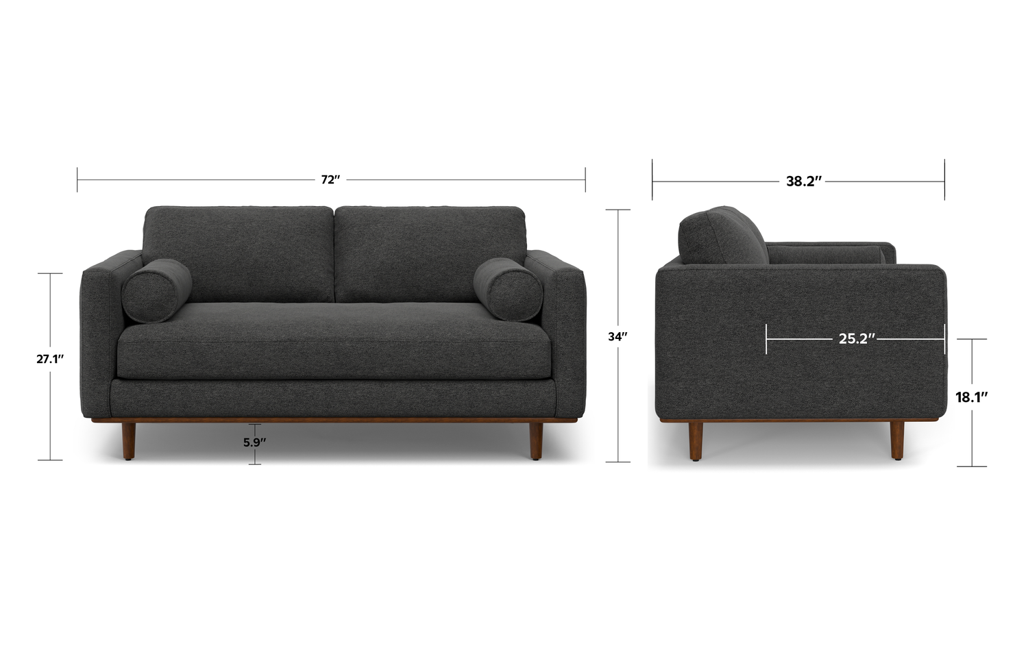 Charcoal Grey Woven Polyester Fabric | Morrison 72 inch Mid Century Sofa