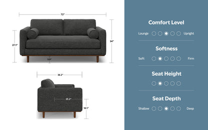Charcoal Grey Woven-Blend Fabric | Morrison 72 inch Mid Century Sofa