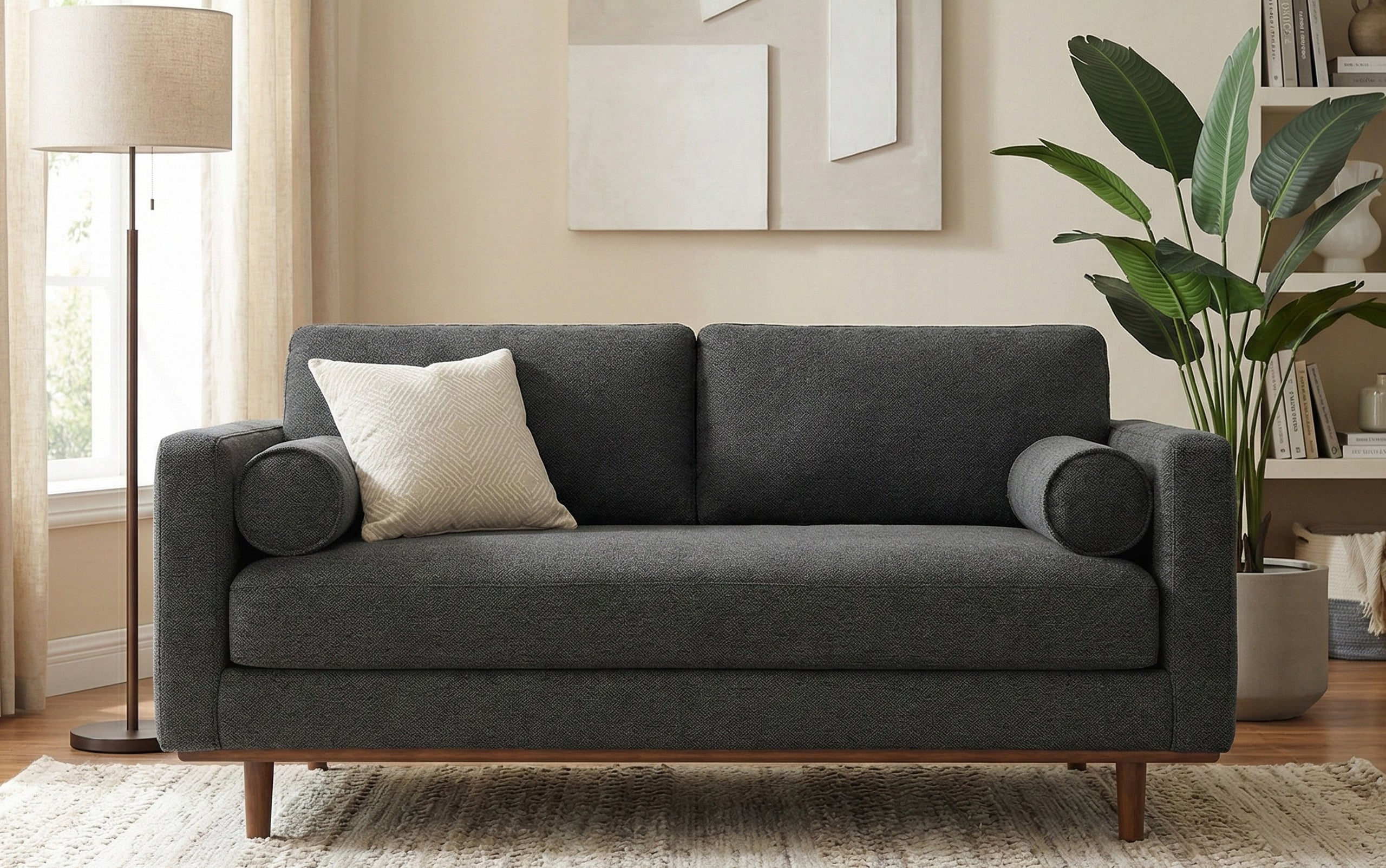 Charcoal Grey Woven-Blend Fabric | Morrison 72 inch Mid Century Sofa