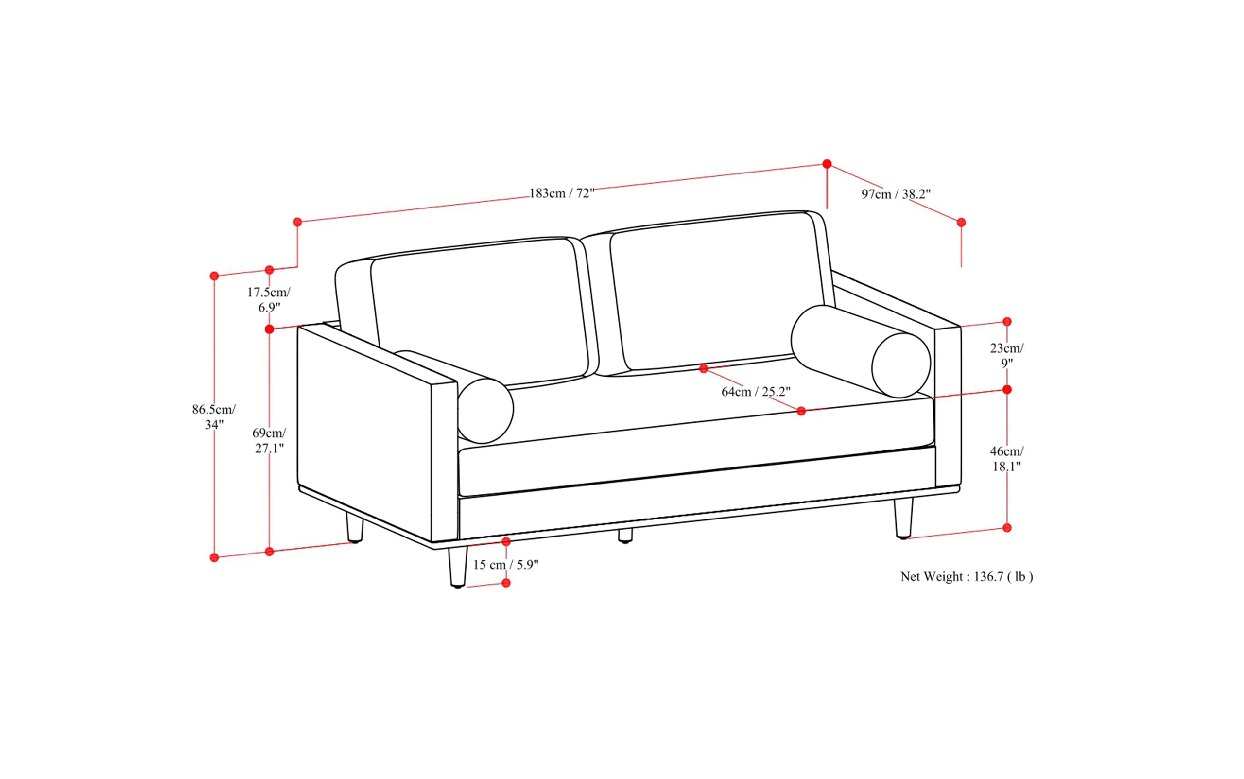 Cream White Woven-Blend Fabric | Morrison 72 inch Mid Century Sofa