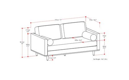Cream White Woven-Blend Fabric | Morrison 72 inch Mid Century Sofa