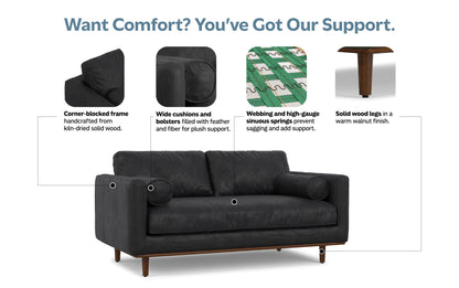 Lead Black Genuine Top Grain Leather | Morrison 72 inch Mid Century Sofa in Genuine Leather