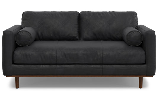Lead Black Genuine Top Grain Leather | Morrison 72 inch Mid Century Sofa in Genuine Leather
