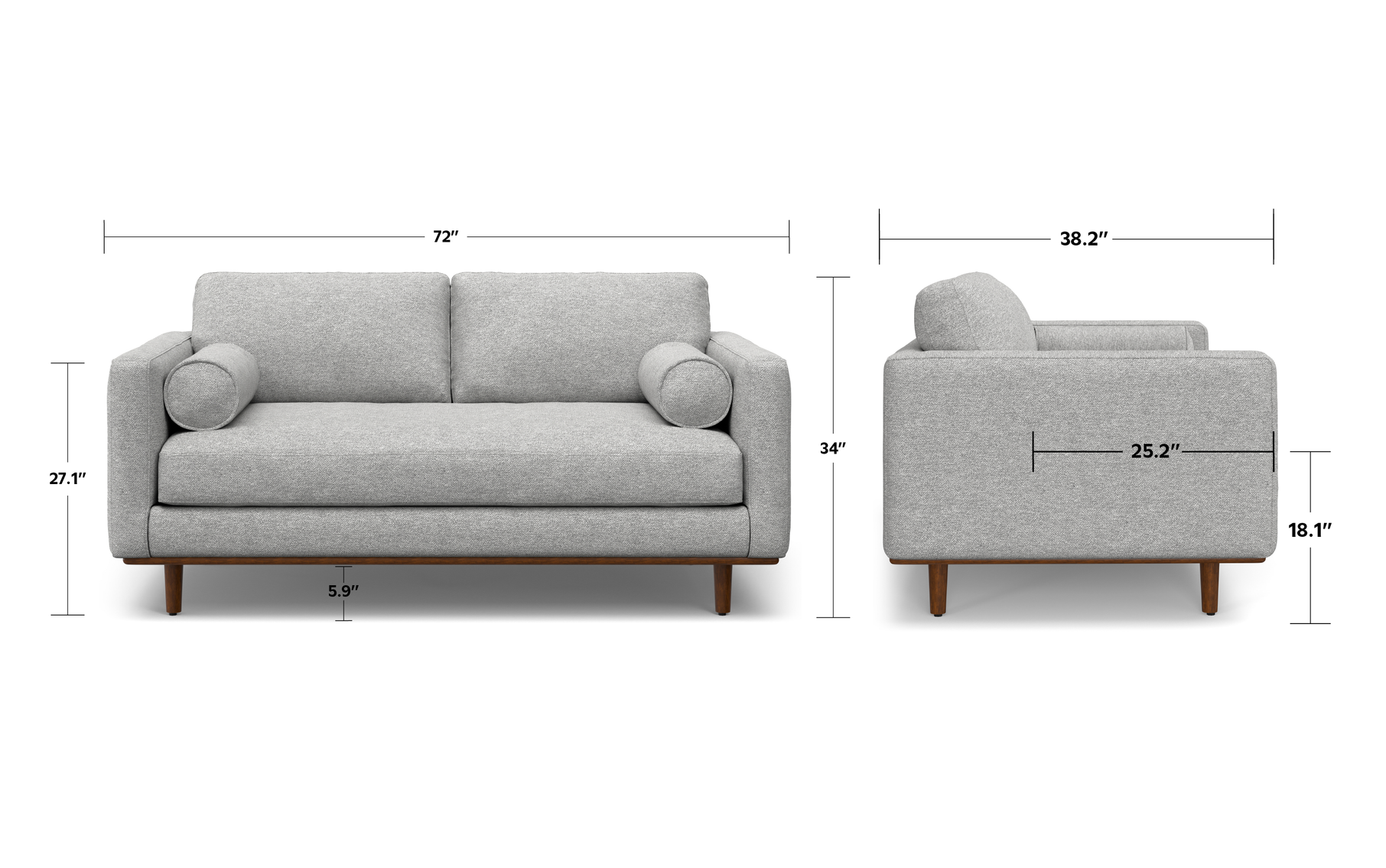 Mist Grey Woven-Blend Fabric | Morrison 72 inch Mid Century Sofa
