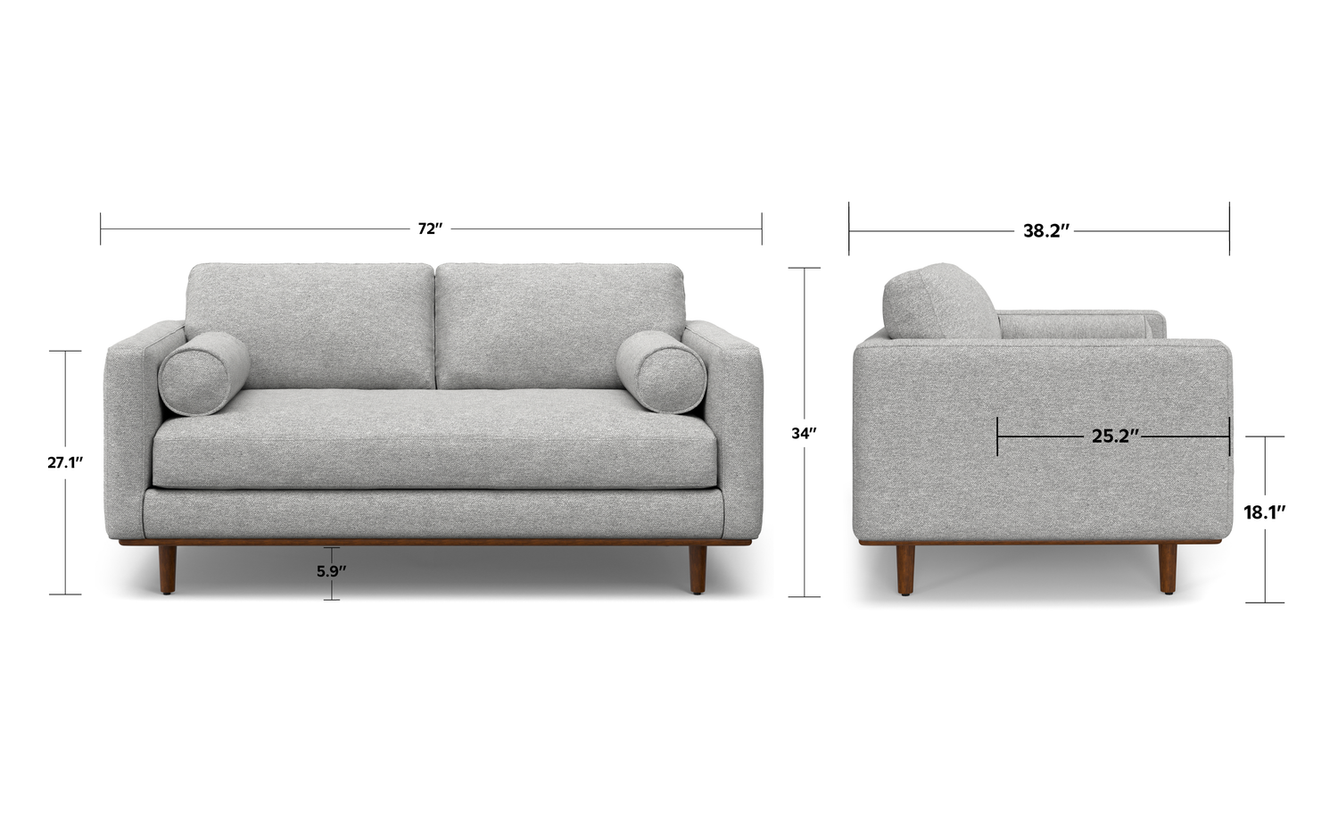 Mist Grey Woven Polyester Fabric | Morrison 72 inch Mid Century Sofa
