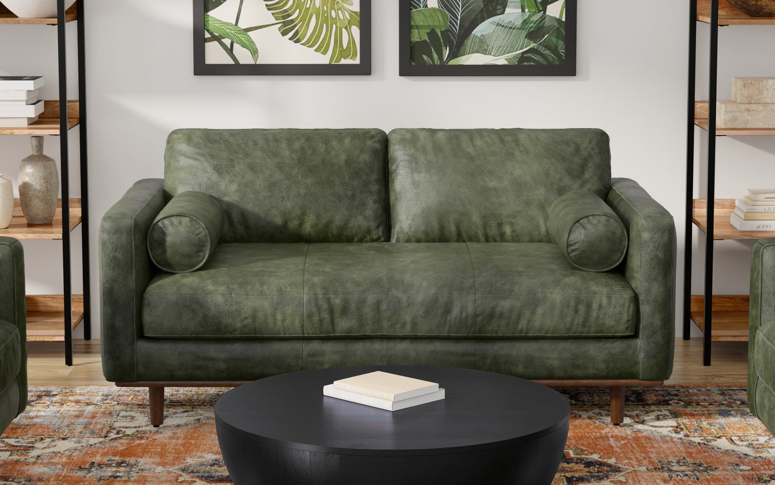 Moss Green Genuine Top Grain Leather | Morrison 72 inch Mid Century Sofa in Genuine Leather