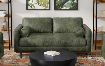 Moss Green Genuine Top Grain Leather | Morrison 72 inch Mid Century Sofa in Genuine Leather