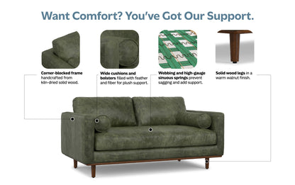 Moss Green Genuine Top Grain Leather | Morrison 72 inch Mid Century Sofa in Genuine Leather
