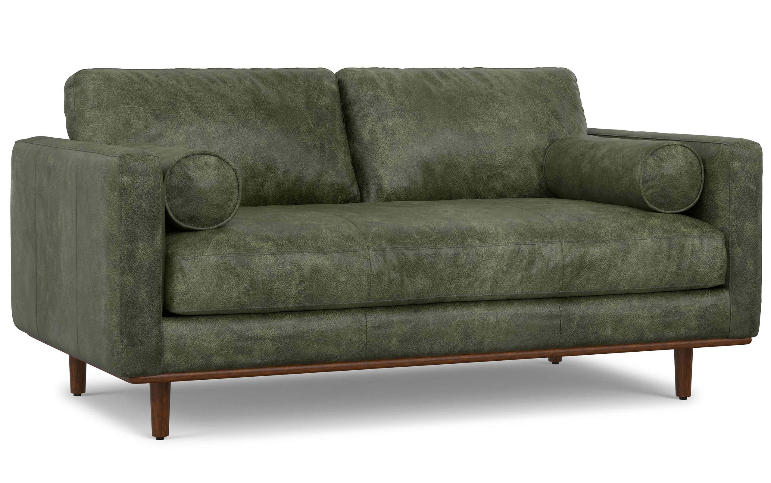 Moss Green Genuine Top Grain Leather | Morrison 72 inch Mid Century Sofa in Genuine Leather