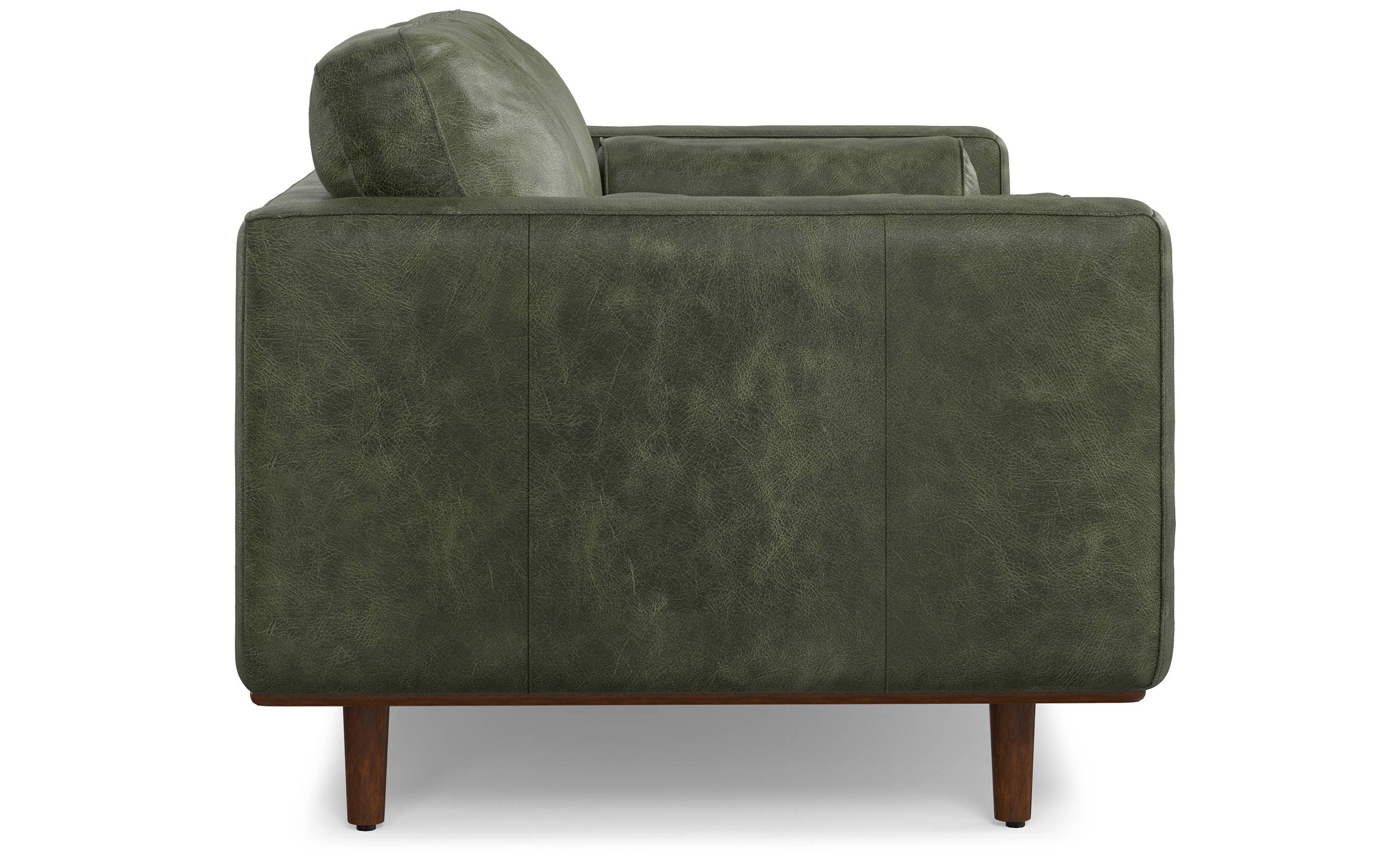 Moss Green Genuine Top Grain Leather | Morrison 72 inch Mid Century Sofa in Genuine Leather