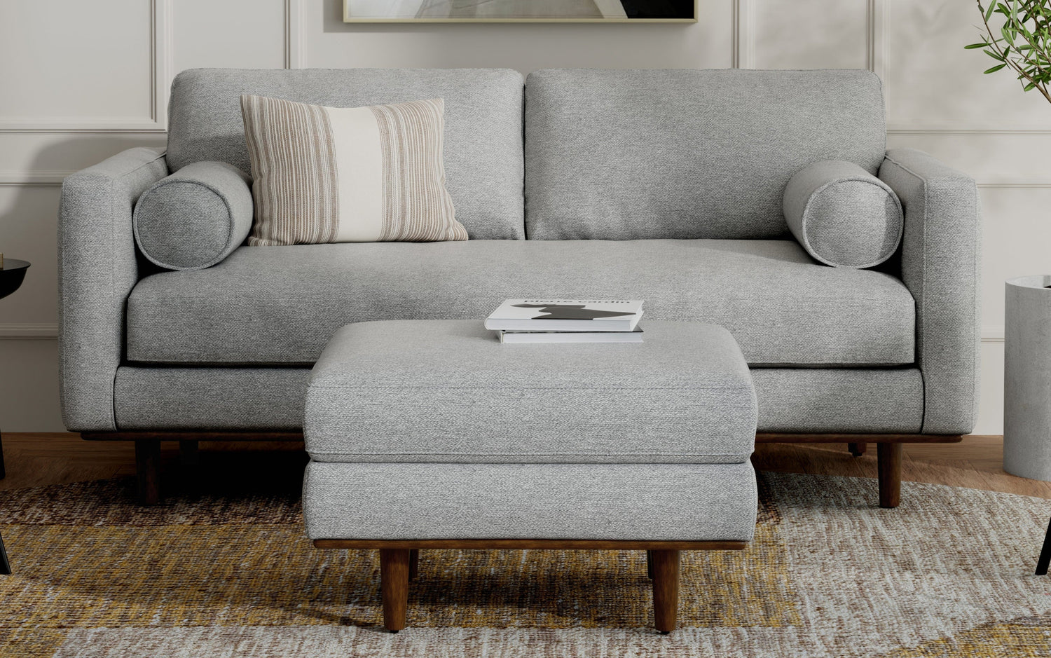 Mist Grey Woven Polyester Fabric | Morrison 72 inch Mid Century Sofa