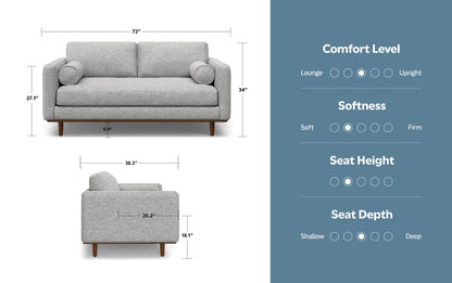 Mist Grey Woven-Blend Fabric | Morrison 72 inch Mid Century Sofa
