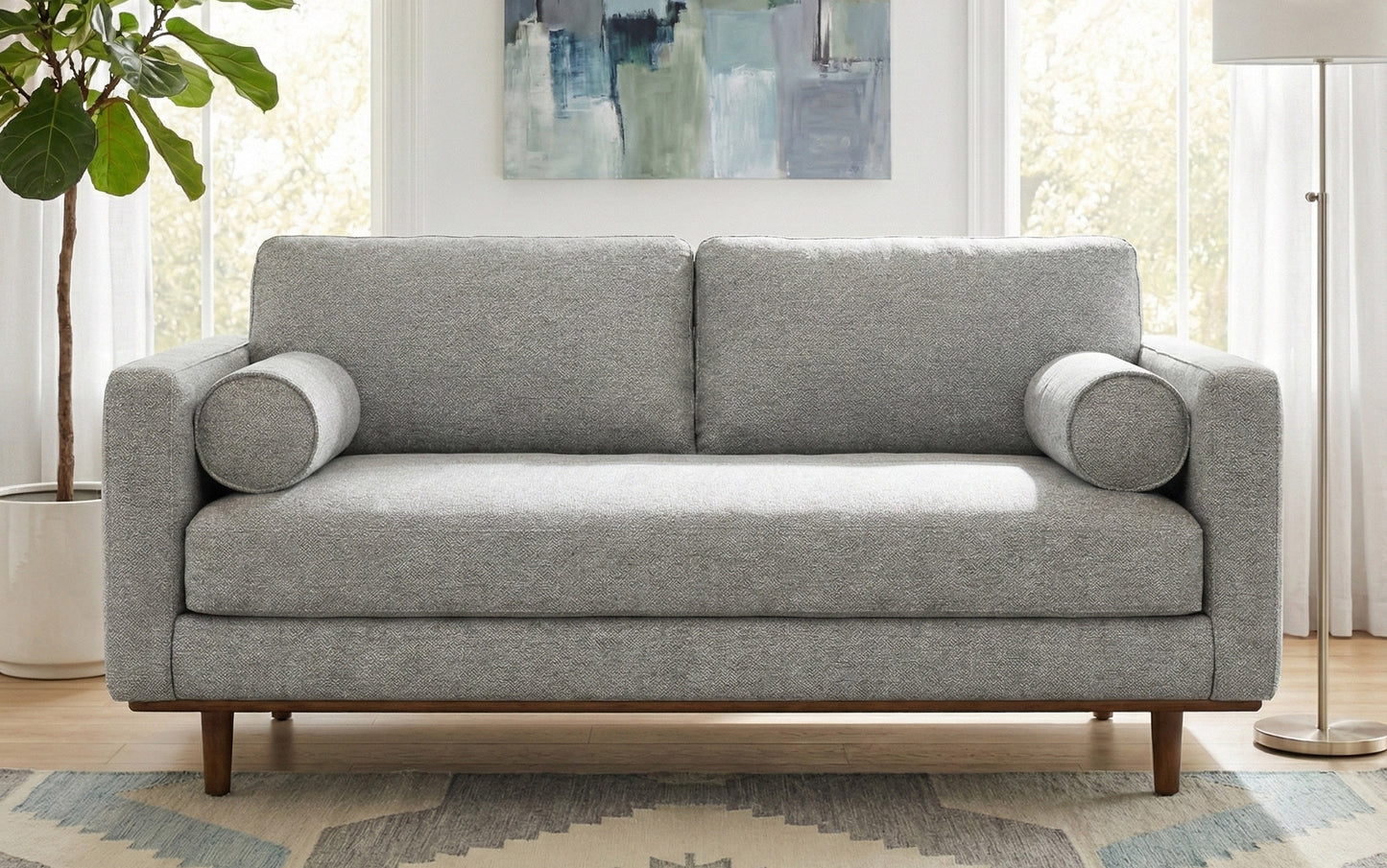 Mist Grey Woven-Blend Fabric | Morrison 72 inch Mid Century Sofa