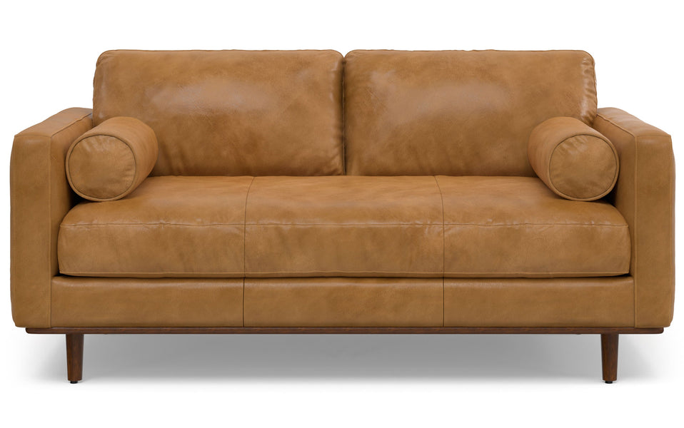 Sienna Genuine Top Grain Leather | Morrison 72 inch Mid Century Sofa in Genuine Leather