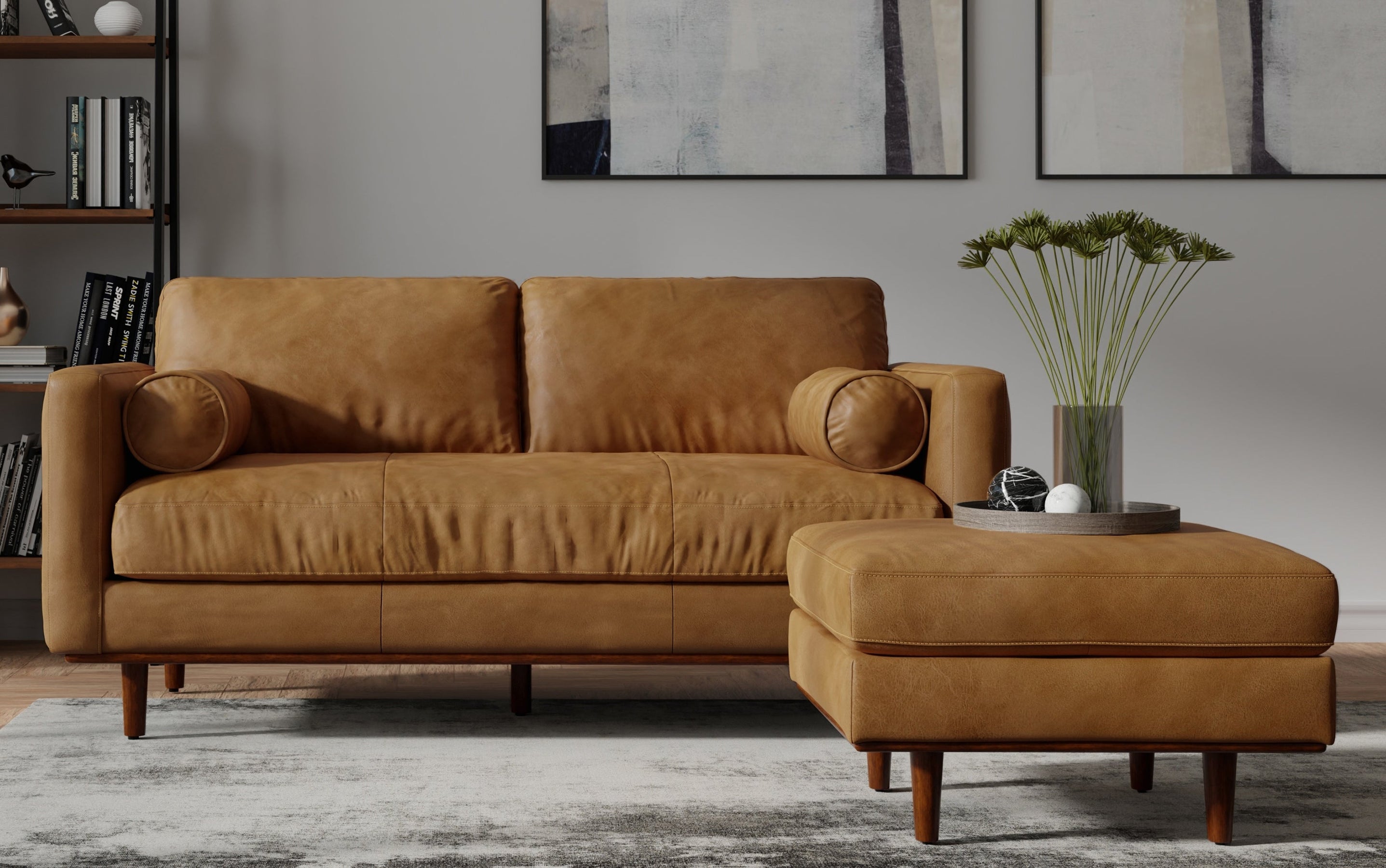 Sienna Genuine Top Grain Leather | Morrison 72 inch Mid Century Sofa in Genuine Leather