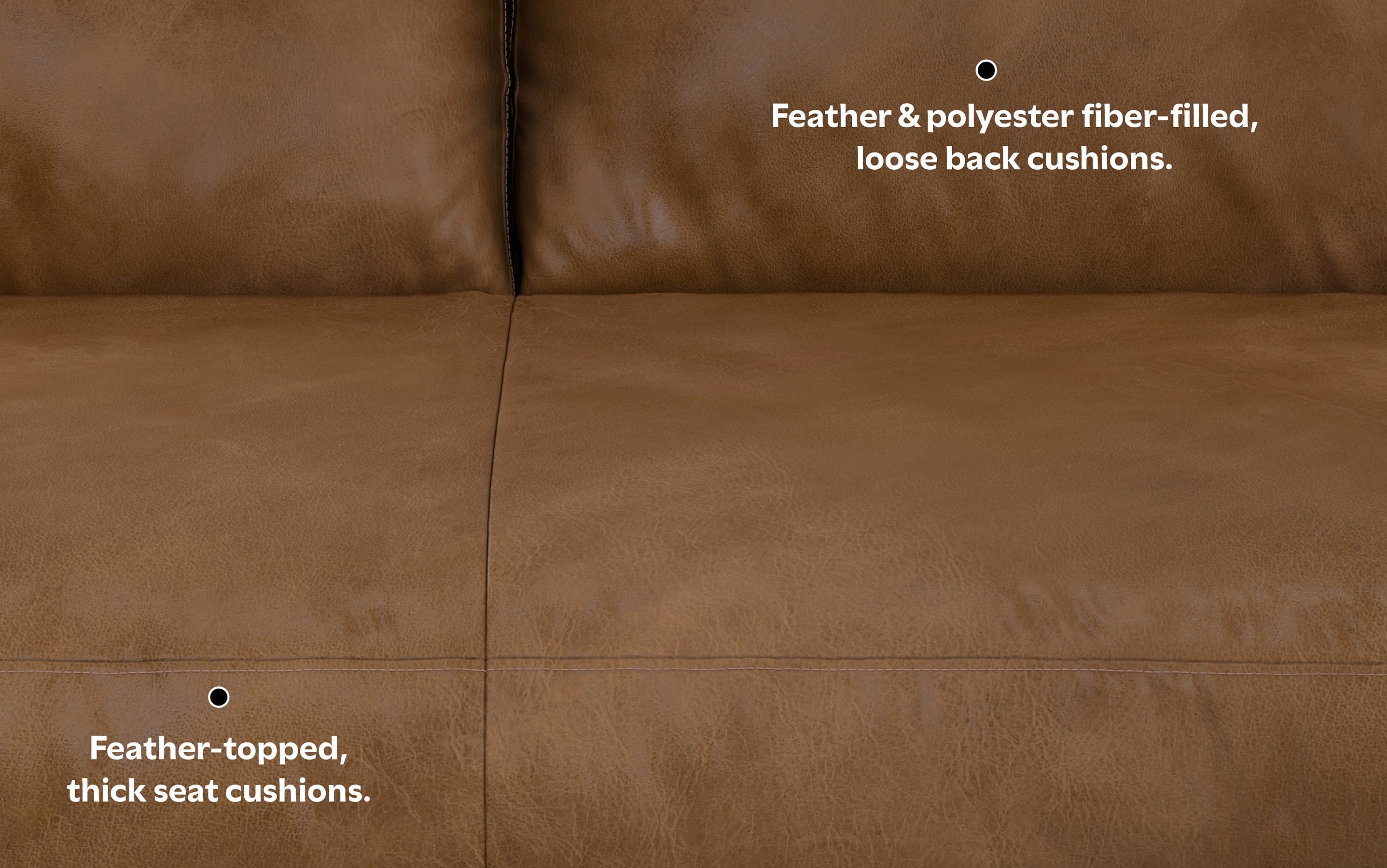 Caramel Brown Genuine Top Grain Leather | Morrison 89 inch Mid Century Sofa Genuine Leather