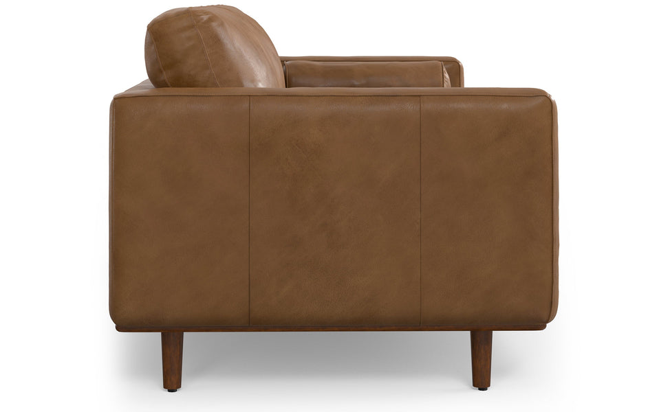 Caramel Brown Genuine Top Grain Leather | Morrison 89 inch Mid Century Sofa Genuine Leather