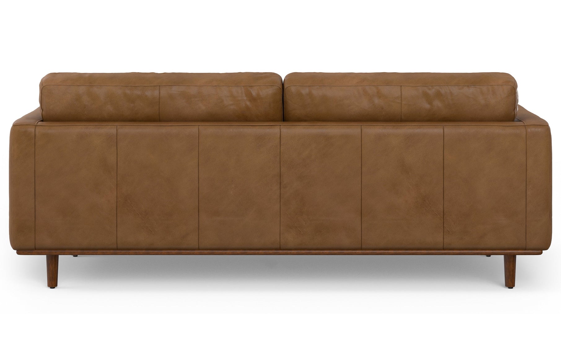 Caramel Brown Genuine Top Grain Leather | Morrison 89 inch Mid Century Sofa Genuine Leather