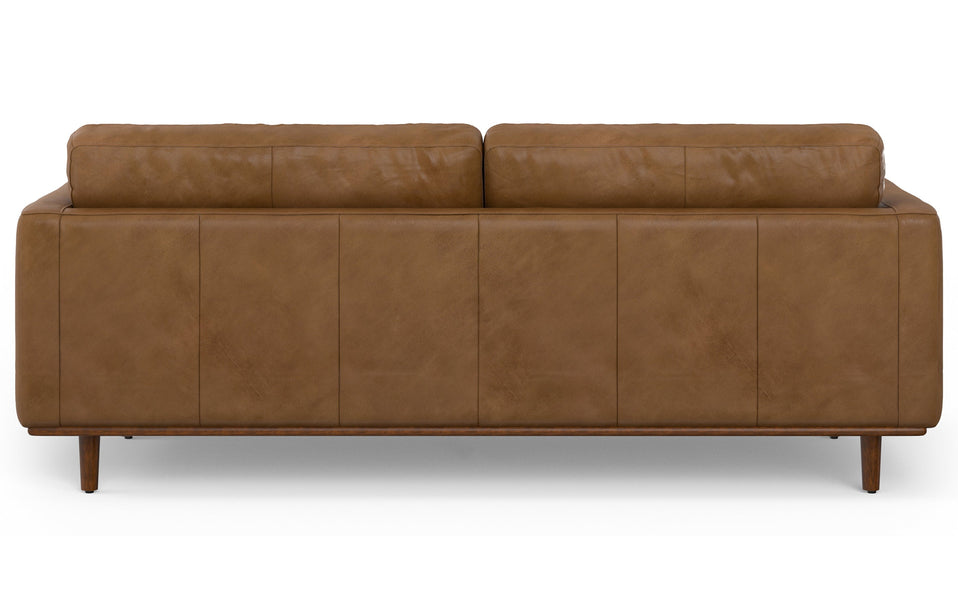 Caramel Brown Genuine Top Grain Leather | Morrison 89 inch Mid Century Sofa Genuine Leather