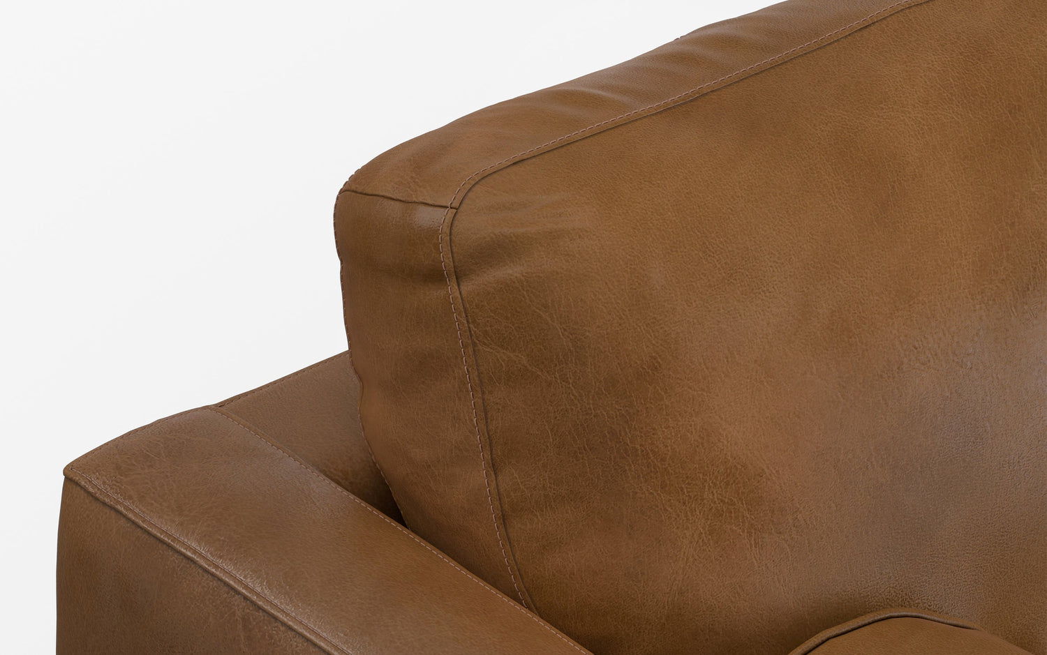 Caramel Brown Genuine Top Grain Leather | Morrison 89 inch Mid Century Sofa Genuine Leather
