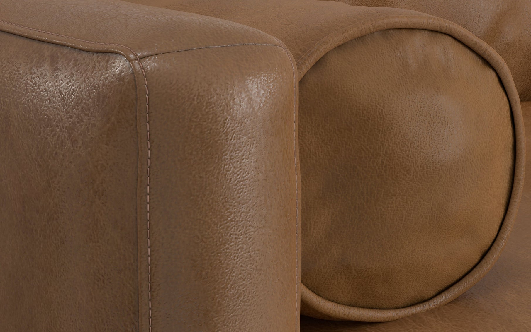 Caramel Brown Genuine Top Grain Leather | Morrison 89 inch Mid Century Sofa Genuine Leather