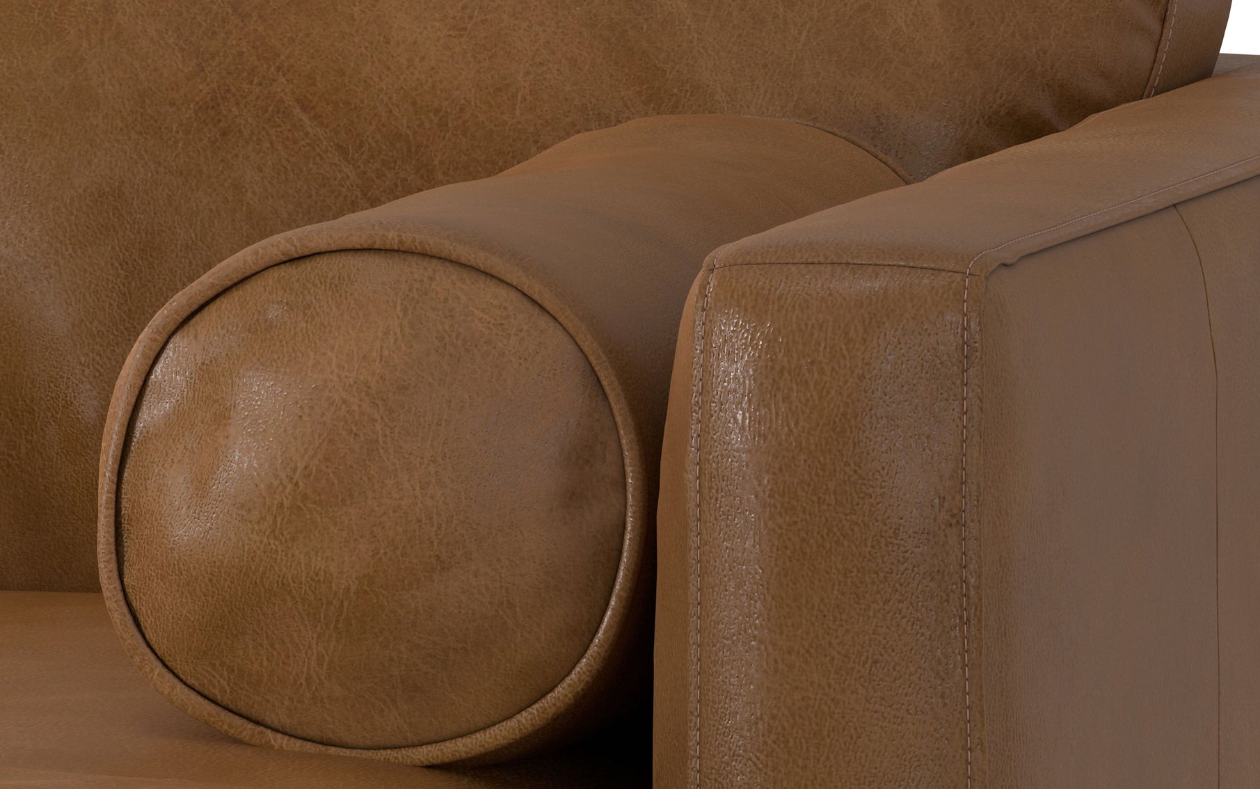 Caramel Brown Genuine Top Grain Leather | Morrison 89 inch Mid Century Sofa Genuine Leather