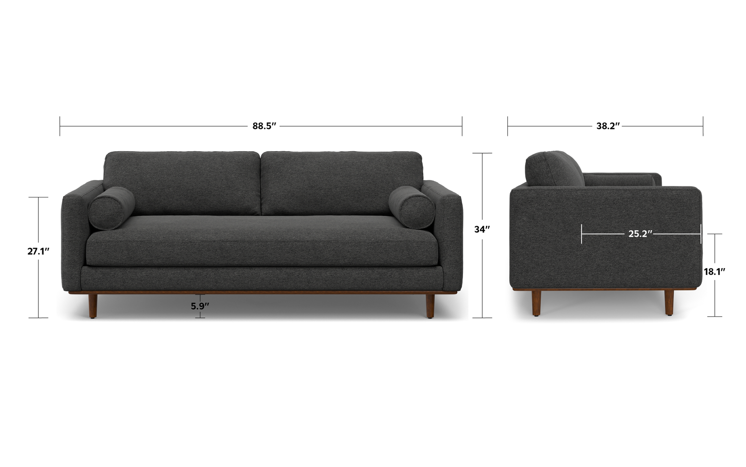 Charcoal Grey Woven Polyester Fabric | Morrison 88.5 inch Mid Century Sofa
