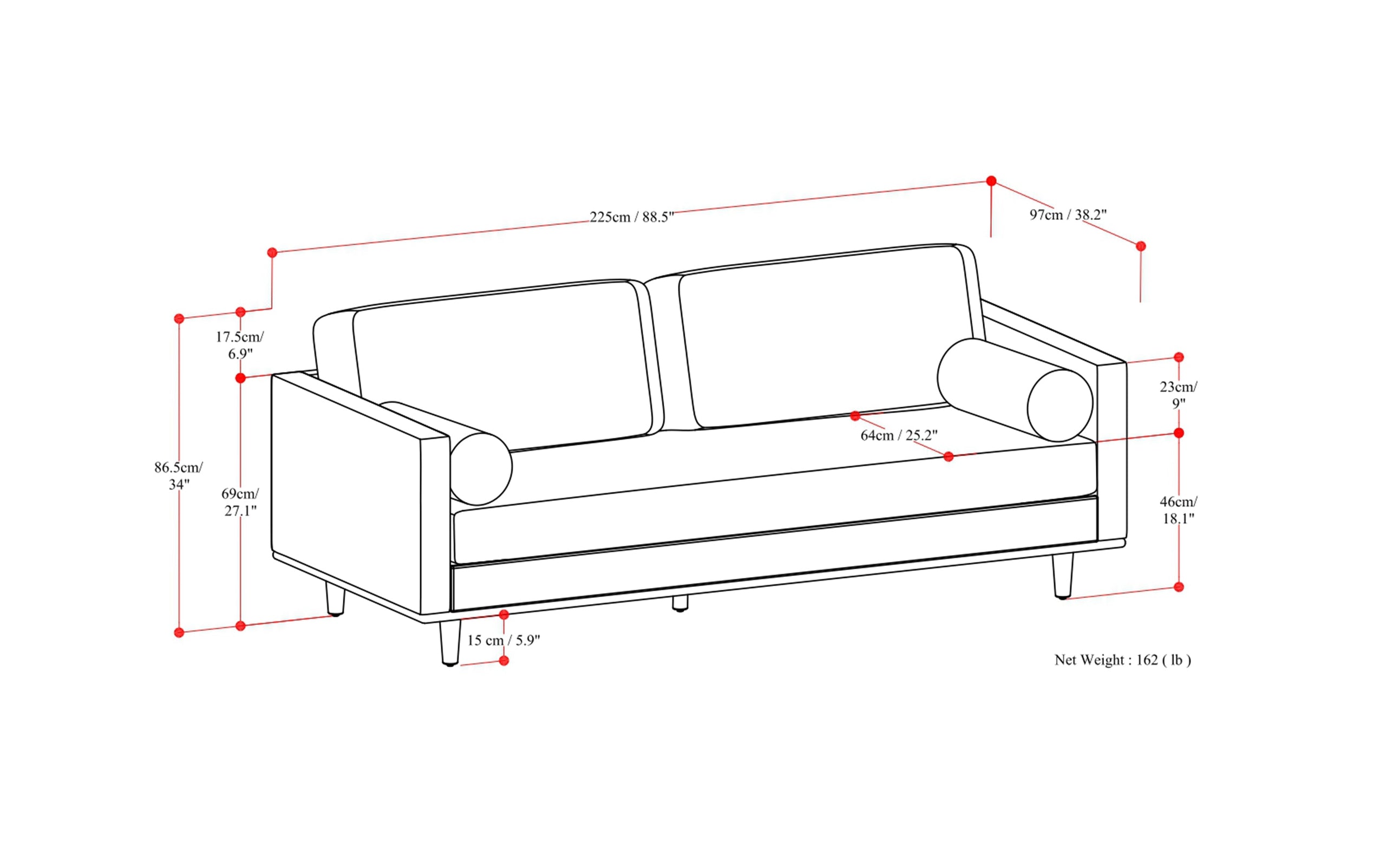 Cream White Woven-Blend Fabric | Morrison 88.5 inch Mid Century Sofa