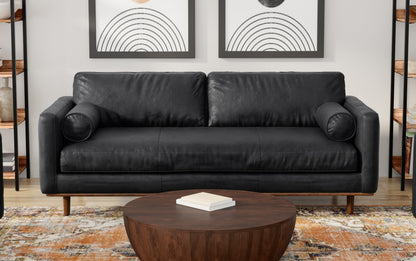 Lead Black Genuine Top Grain Leather | Morrison 89 inch Mid Century Sofa Genuine Leather