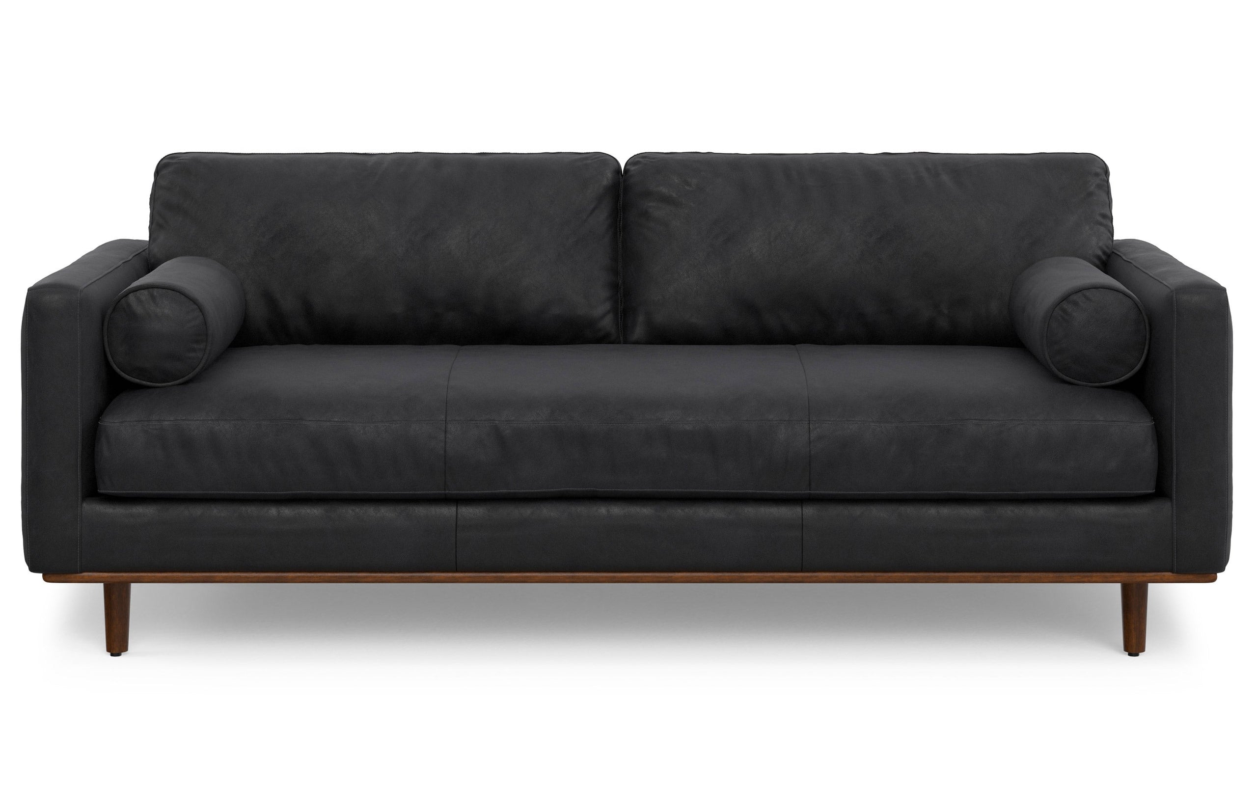 Lead Black Genuine Top Grain Leather | Morrison 89 inch Mid Century Sofa Genuine Leather