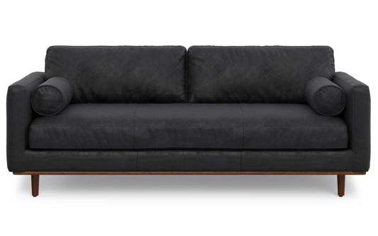 Lead Black Genuine Top Grain Leather | Morrison 89 inch Mid Century Sofa Genuine Leather