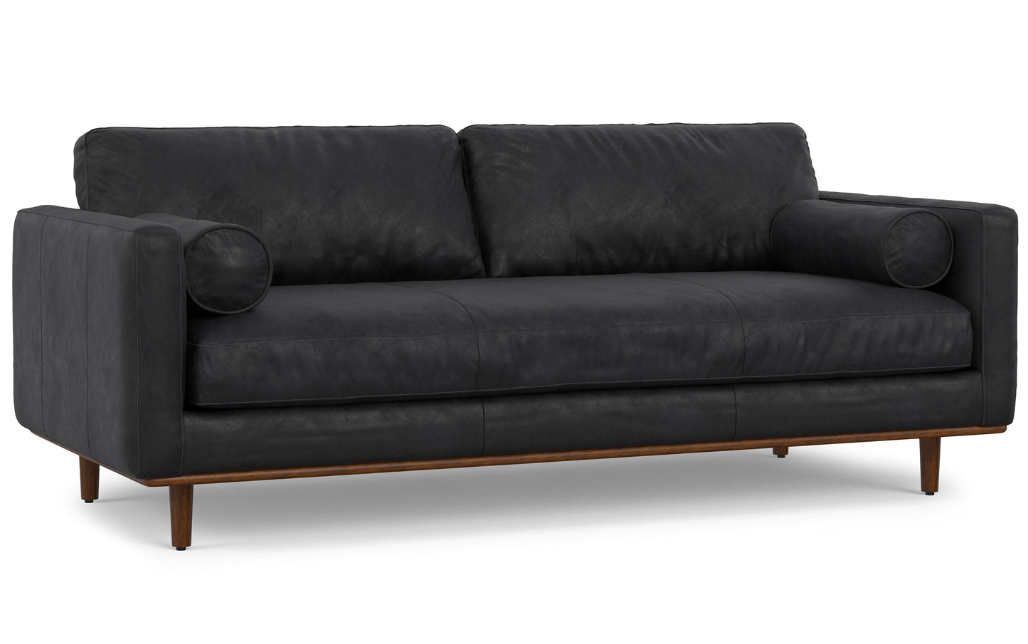 Lead Black Genuine Top Grain Leather | Morrison 89 inch Mid Century Sofa Genuine Leather