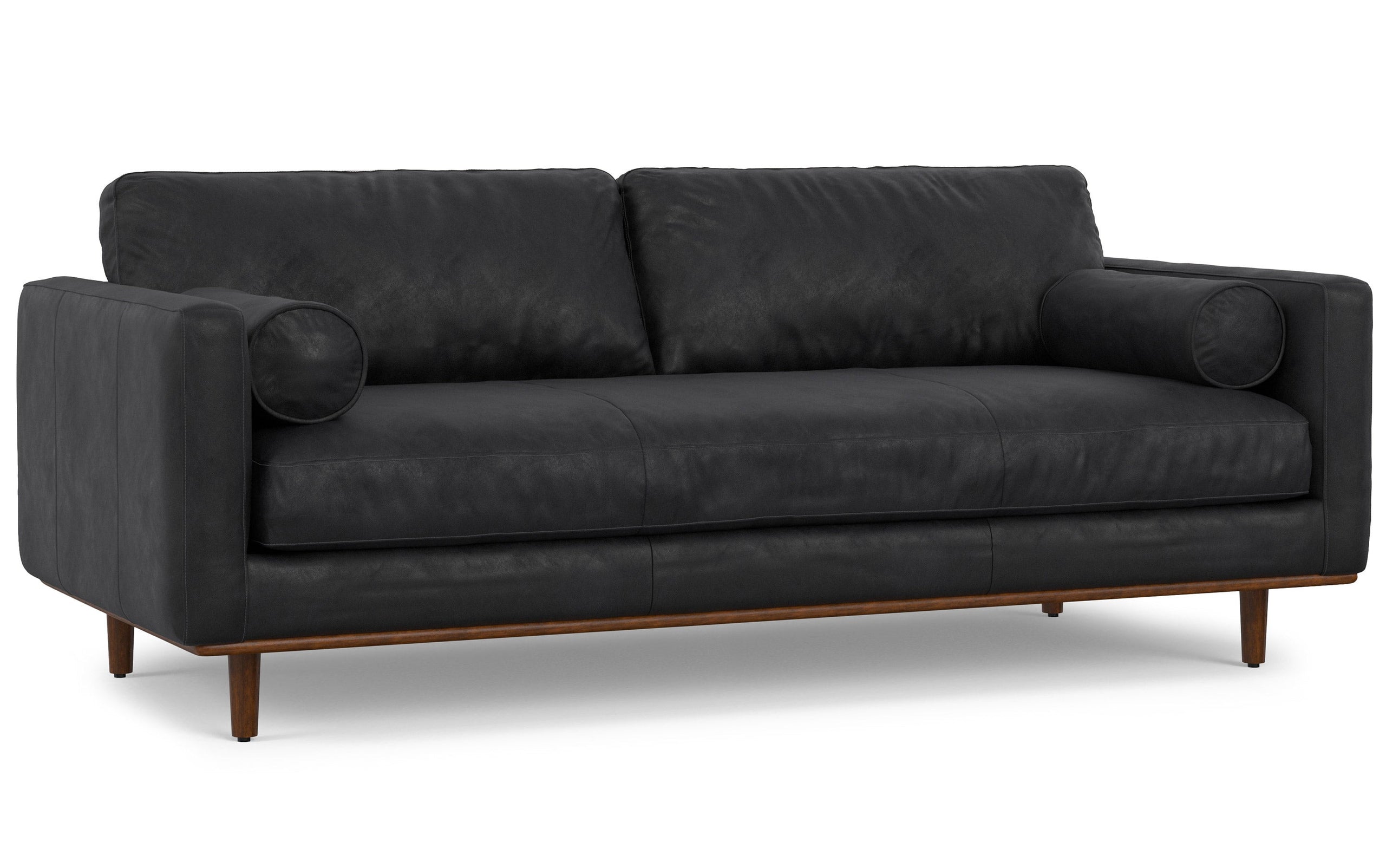 Lead Black Genuine Top Grain Leather | Morrison 89 inch Mid Century Sofa Genuine Leather