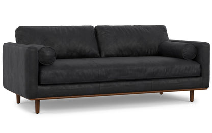 Lead Black Genuine Top Grain Leather | Morrison 89 inch Mid Century Sofa Genuine Leather