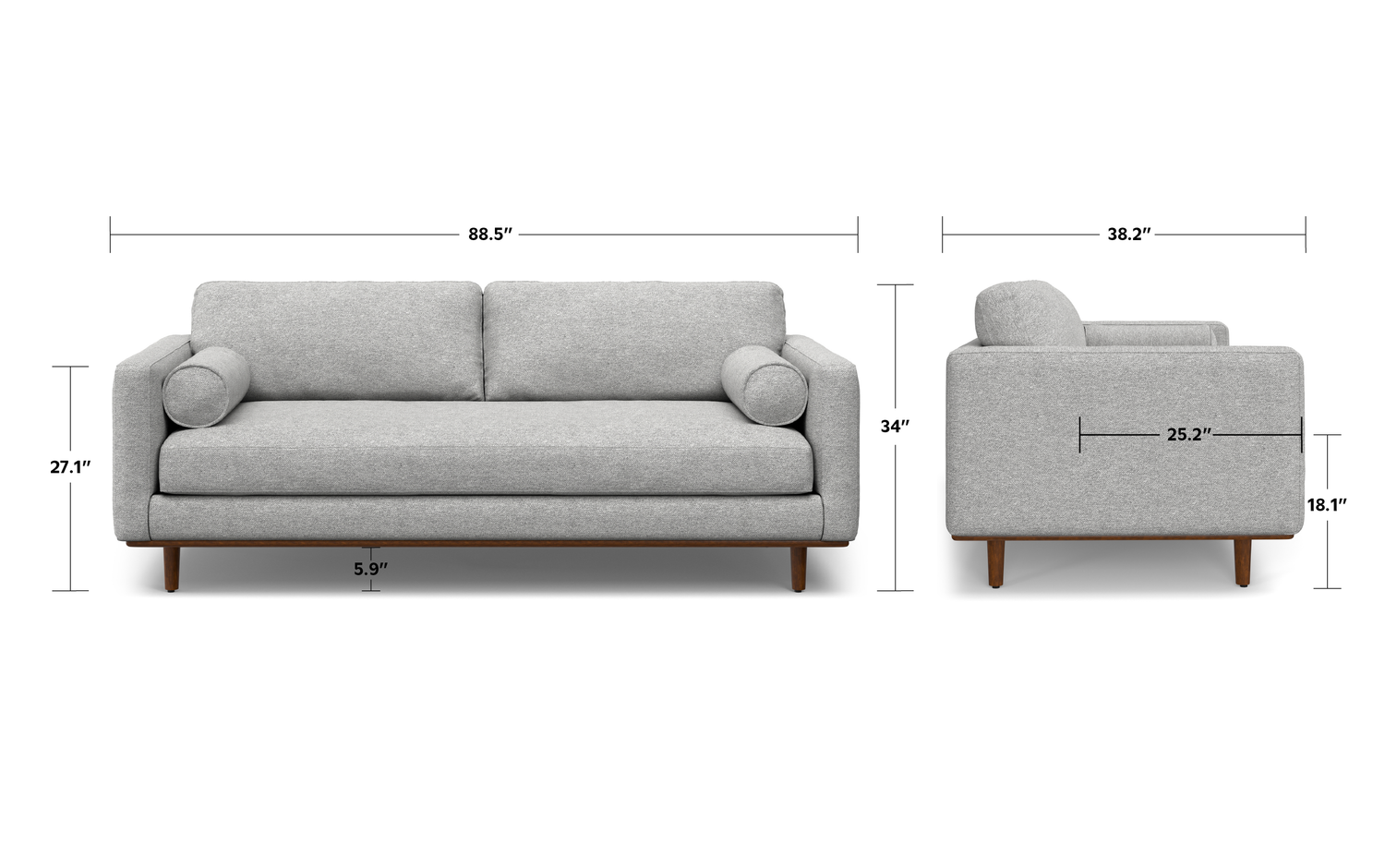 Mist Grey Woven Polyester Fabric | Morrison 88.5 inch Mid Century Sofa