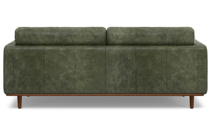 Moss Green Genuine Top Grain Leather | Morrison 89 inch Mid Century Sofa Genuine Leather