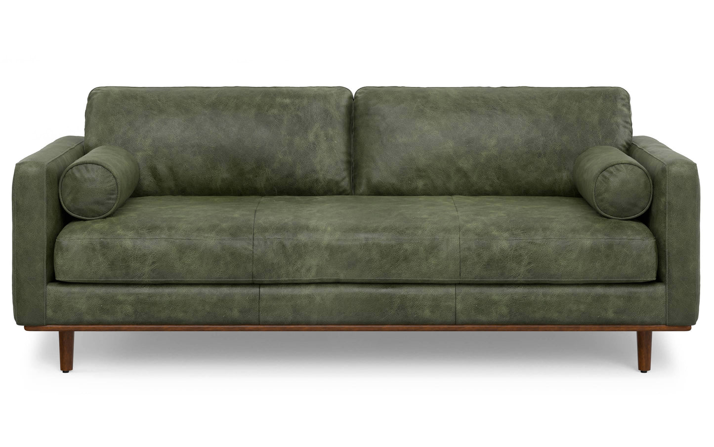 Moss Green Genuine Top Grain Leather | Morrison 89 inch Mid Century Sofa Genuine Leather