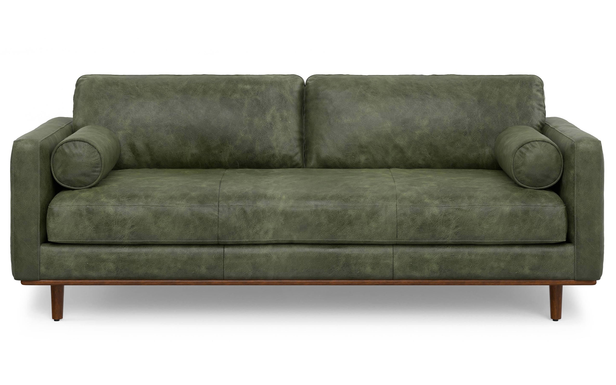 Moss Green Genuine Top Grain Leather | Morrison 89 inch Mid Century Sofa Genuine Leather