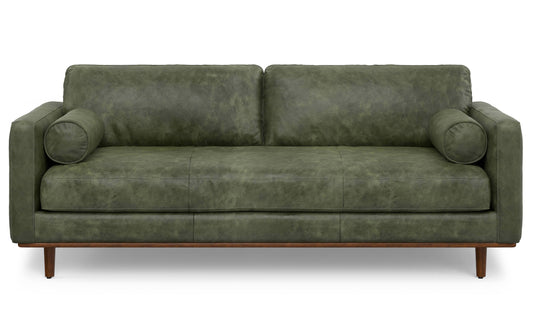 Moss Green Genuine Top Grain Leather | Morrison 89 inch Mid Century Sofa Genuine Leather